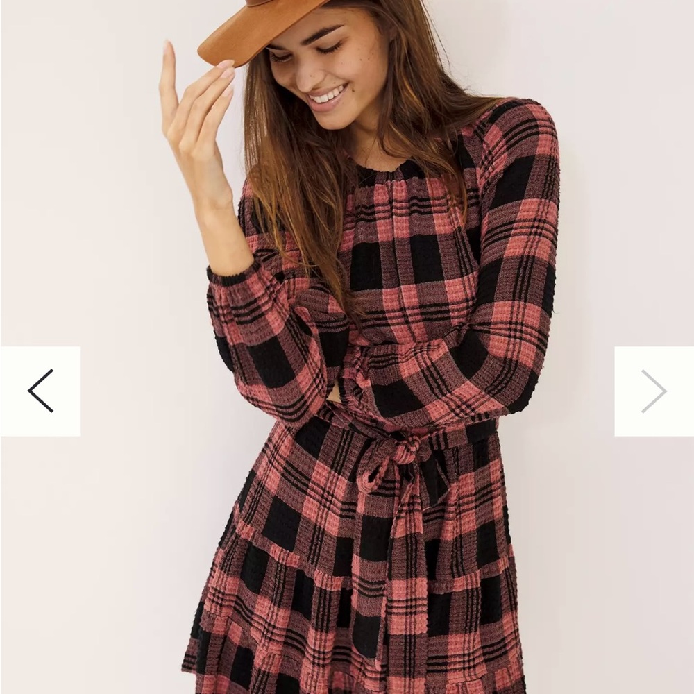Anthropologie Cloth and Stone Daia Plaid Pink and Black Dress XS